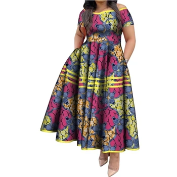 BintaRealWax abiti africani per le donne elegante stampa africana manica corta a vita alta Maxi vestito Africa abbigliamento WY3629 1