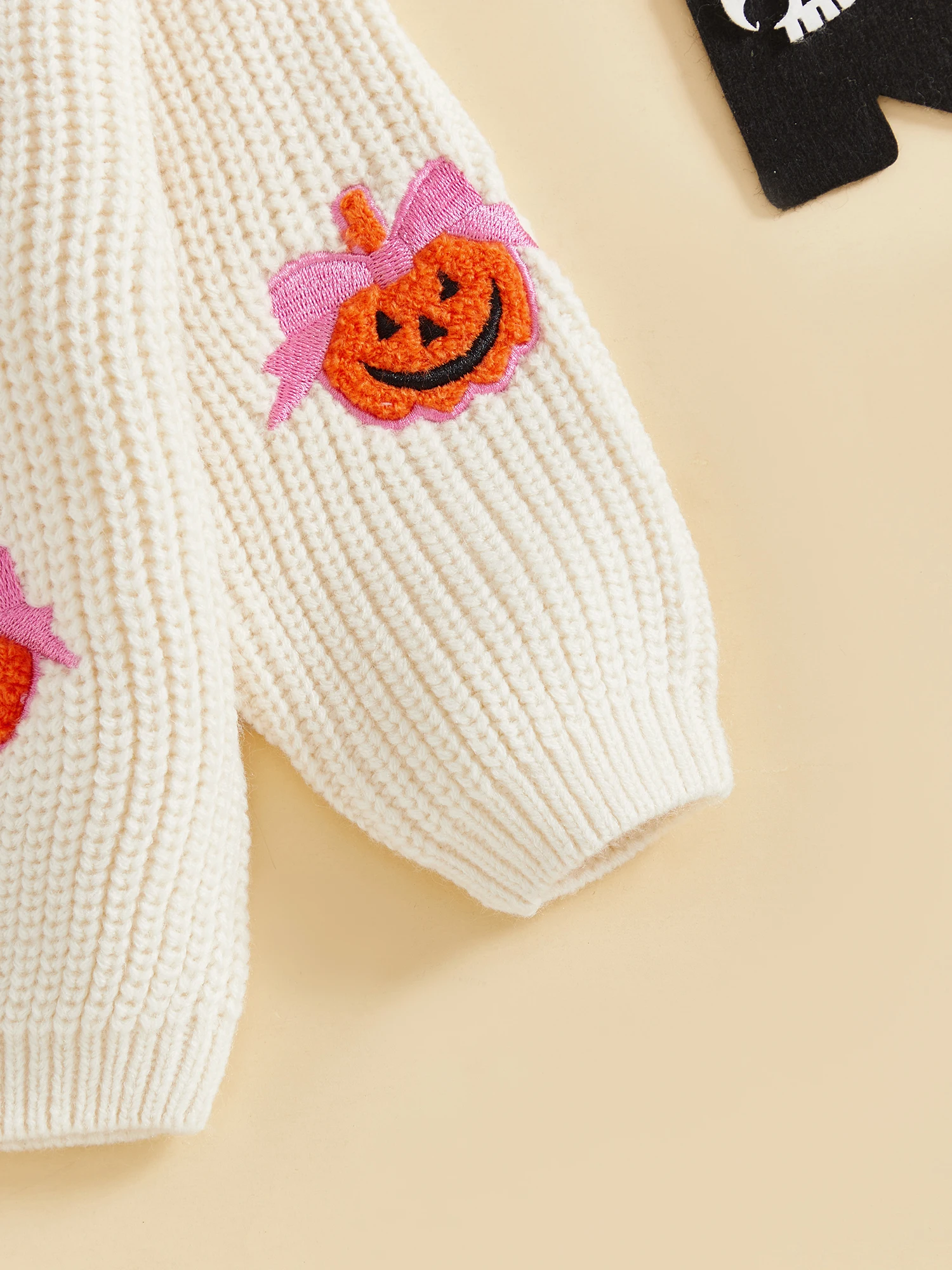 FOCUSNORM 0-5Y Schöne Baby Jungen Mädchen Halloween Pullover Langarm Rundhals Schleife Kürbis Stickerei Stricken Pullover Tops – Detail 8
