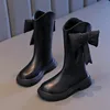 New Winter Girls Princess Cotton Boots Elegant Bowknot Children Causal Boots Fashion Black Versatile Kids Simple Mid-calf Boots 1