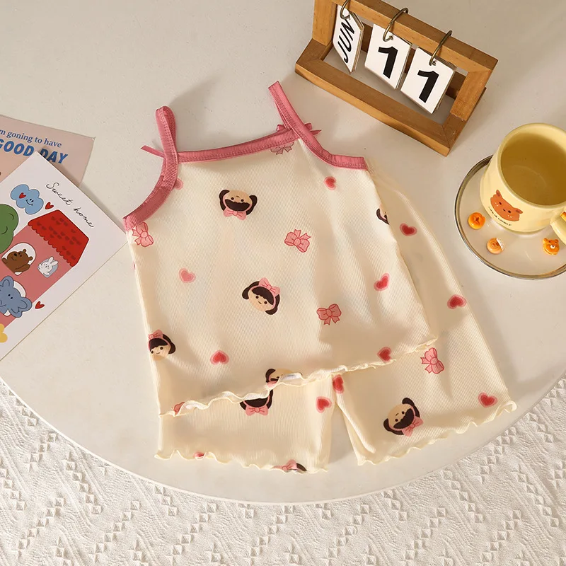 Girls Summer Clothes Sets New Baby Sleeveless Tops Shorts 2 Pieces Suit Girls Square Collar Clothing Set Kids Cotton Clothes - 2