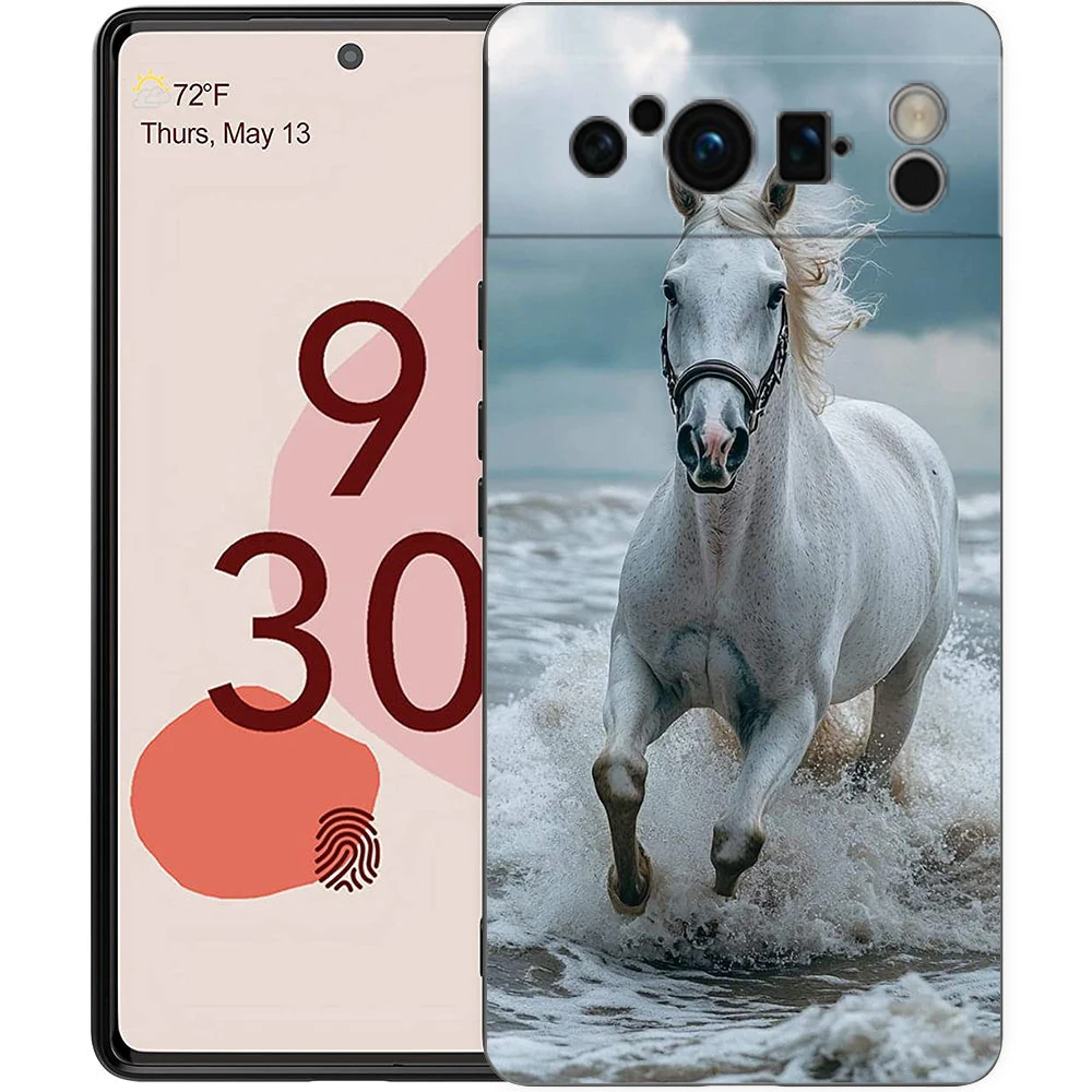 Elegant Black and White Galloping Horses Luxury TPU Phone Case