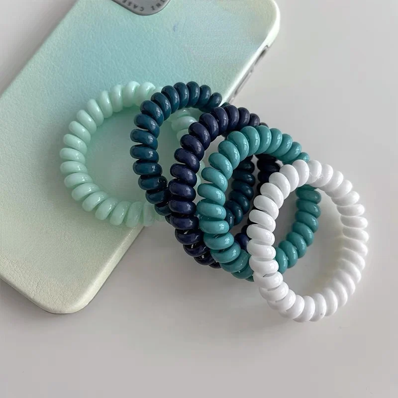 2pcs Green Blue Hair Ties Telephone Wire Elastic Hair Bands for Woman Girls Kids Hair Accessories