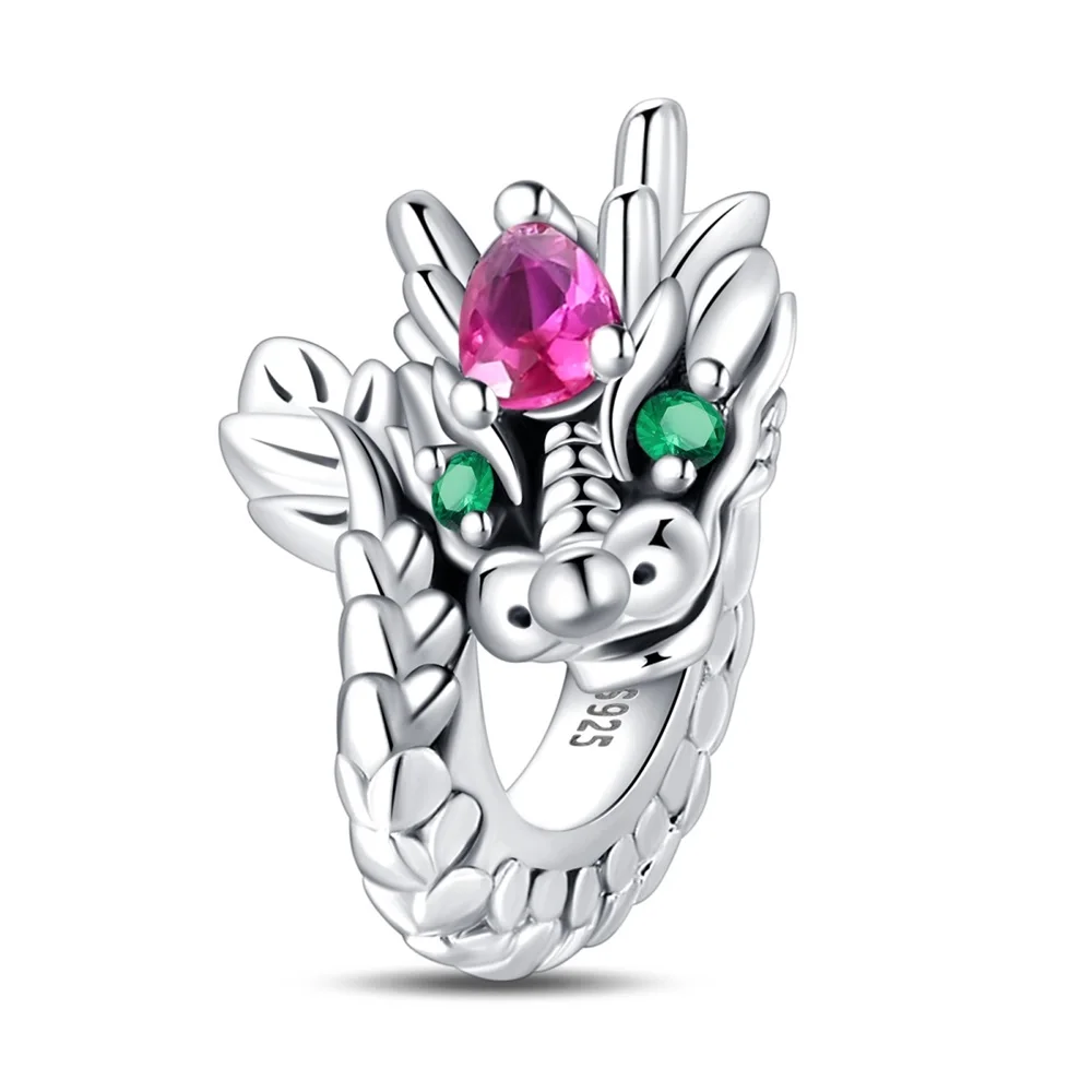 Originale 925 Sterling Silver Cinese Green Eyed Dragon Zodiac Charm Fit Pandora Bracciale Donna Dragon Year Jewelry Gift