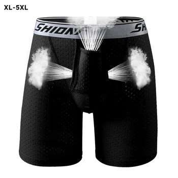 Shionf Dry Fit mutande da uomo in seta di ghiaccio tessuto solido intimo liscio marsupio Extra gamba lunga Boxer Plus Size per sport Casual 1