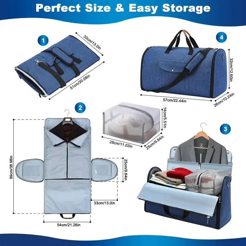 Travel Garment Bag Convertible Overnight Clothing Suitcase Waterproof Duffle Bag For Suit Shirts Dress Shoes Underwear Socks 5