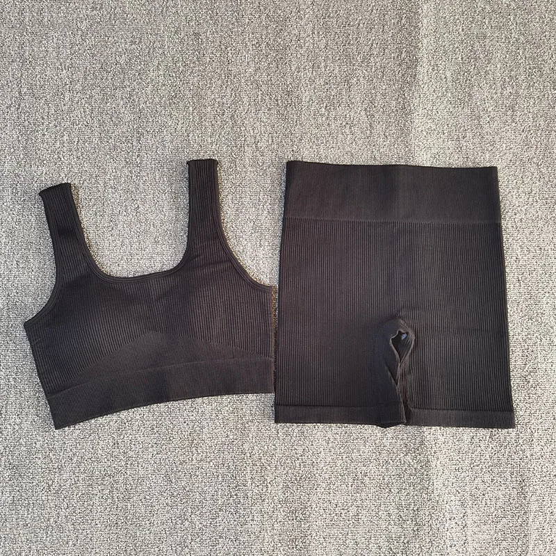 2 PCS Women Yoga Set Sporstwear Seamless Sexy Sport Bra with High Waist Shorts Gym Clothing Fitness Sleeveless Tracksuit