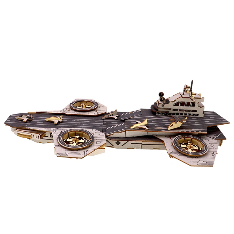 3D Wooden Puzzle Helicarrier Model Kits DIY Laser Cutting Wood Jigsaw Kids Educational Toys For Children Boys Gift 2