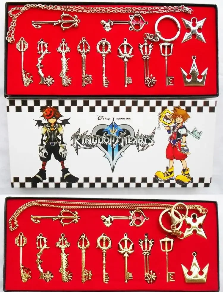 Kingdom Hearts 2 II Keyblade Keychain Pendant Necklace Keyrings Weapons Set Collection Box Gift Cosplay Prop