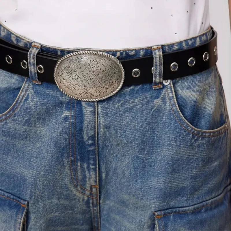 

Personalized Design Sense Niche Waist Belt Women's PU Material Decoration Jeans Pants Wide Belt Retro Carved Metal Waist Seal