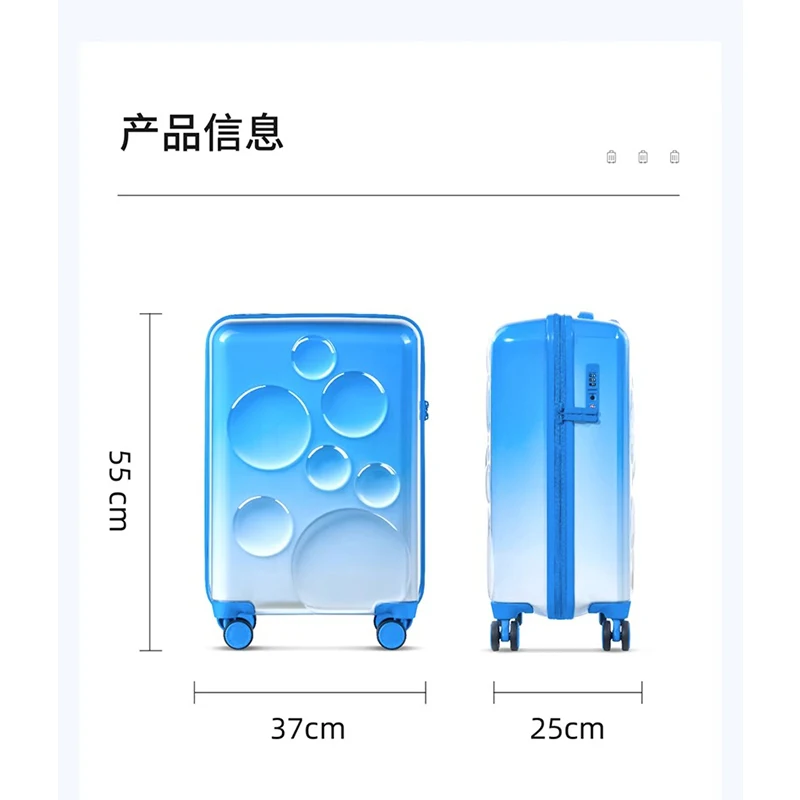 Net Red Gradient Blue Bubble Luggage Double-layer Transparent PC Shell 20 inch Cabin box Universal Wheel Combination Lock