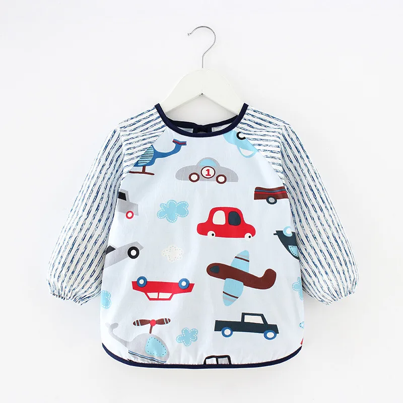 Cute Cartoon Baby Bibs Waterproof Colorful Infant Bib Full Sleeve Gown Children Long Sleeve Apron Coverall Feeding Drawing Bibs baby accessories box