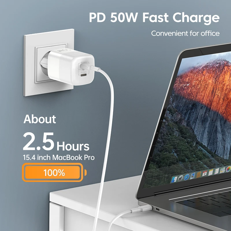 KUULAA 50W GaN Charger Quick Charge 4.0 3.0 Type C PD USB Charger for iPhone 15 14 13 Pro Max Fast Charger For iPad PD Charger