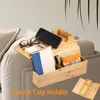 Couch Cup Holder Anti-Slip Bamboo Sofa Armrest Tray Foldable Multifunctional Sofa Cup Holder for Remote Control Cups Snack 1