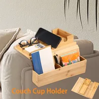 Couch Cup Holder Anti-Slip Bamboo Sofa Armrest Tray Foldable Multifunctional Sofa Cup Holder for Remote Control Cups Snack 1