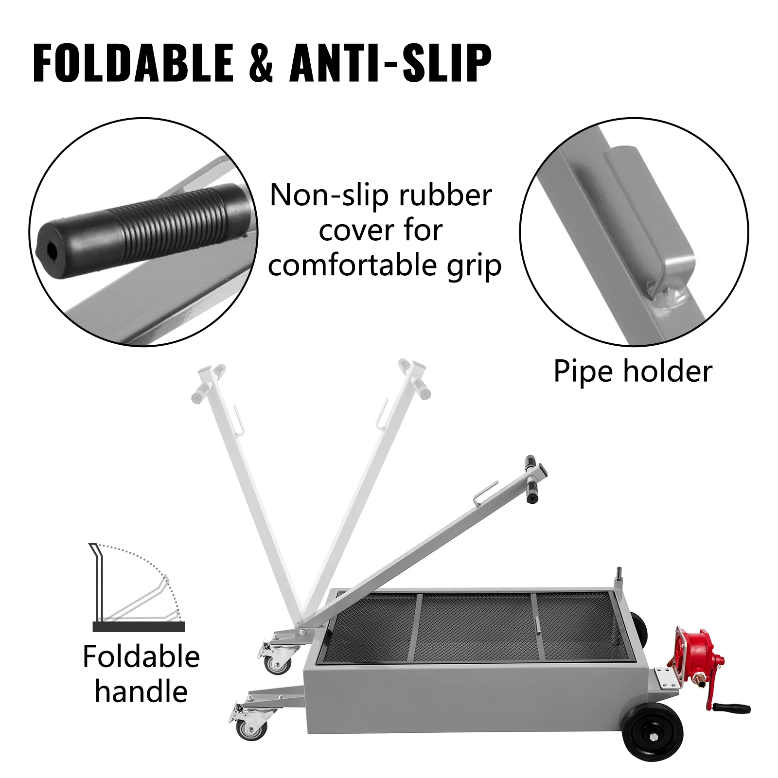 SucceBuy 15 Gal Oil Drain Pan Low Profile Oil Drain Tank Foldable Hand with Pump Swivel Casters for Car SUV Trucks Oil Draining
