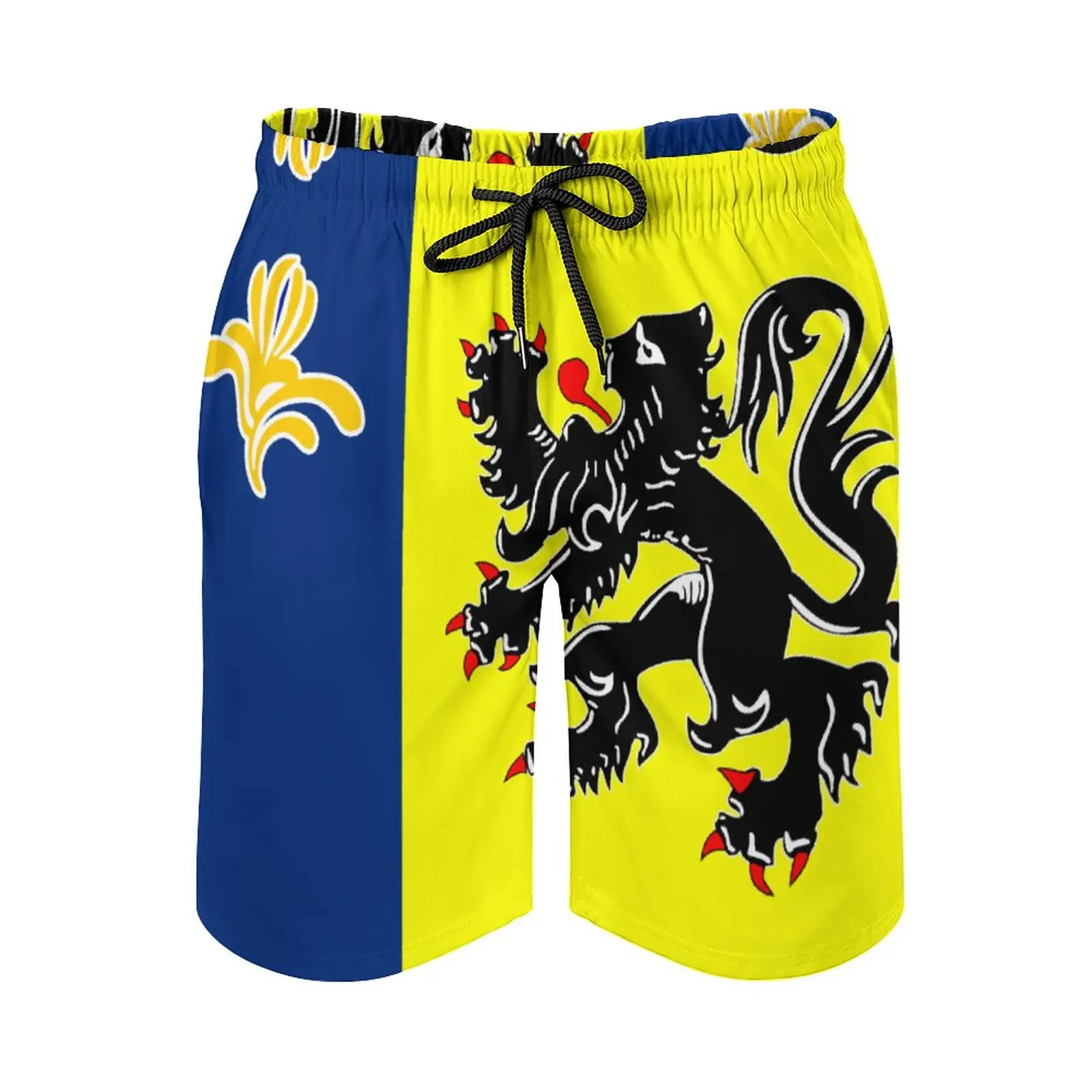 

Anime Men's Beach Shorts Flag of The Flemish Community Commission Loose Stretch Beach Creative Hawaii Pants Casual Adjustable Dr