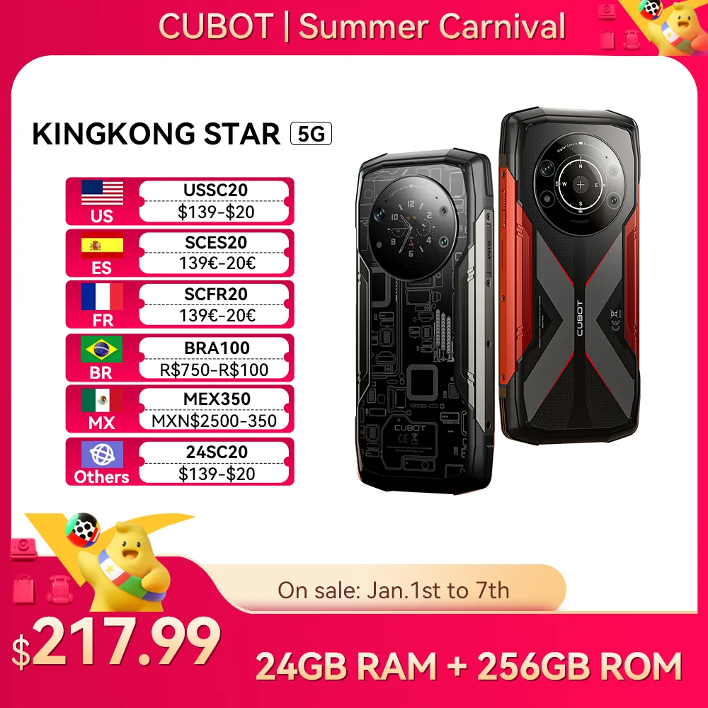 Cubot kingkong Sztár Göröngyös smartphone 5G, 24GB(12+12GB) Kos, 256GB ROM, 6.78