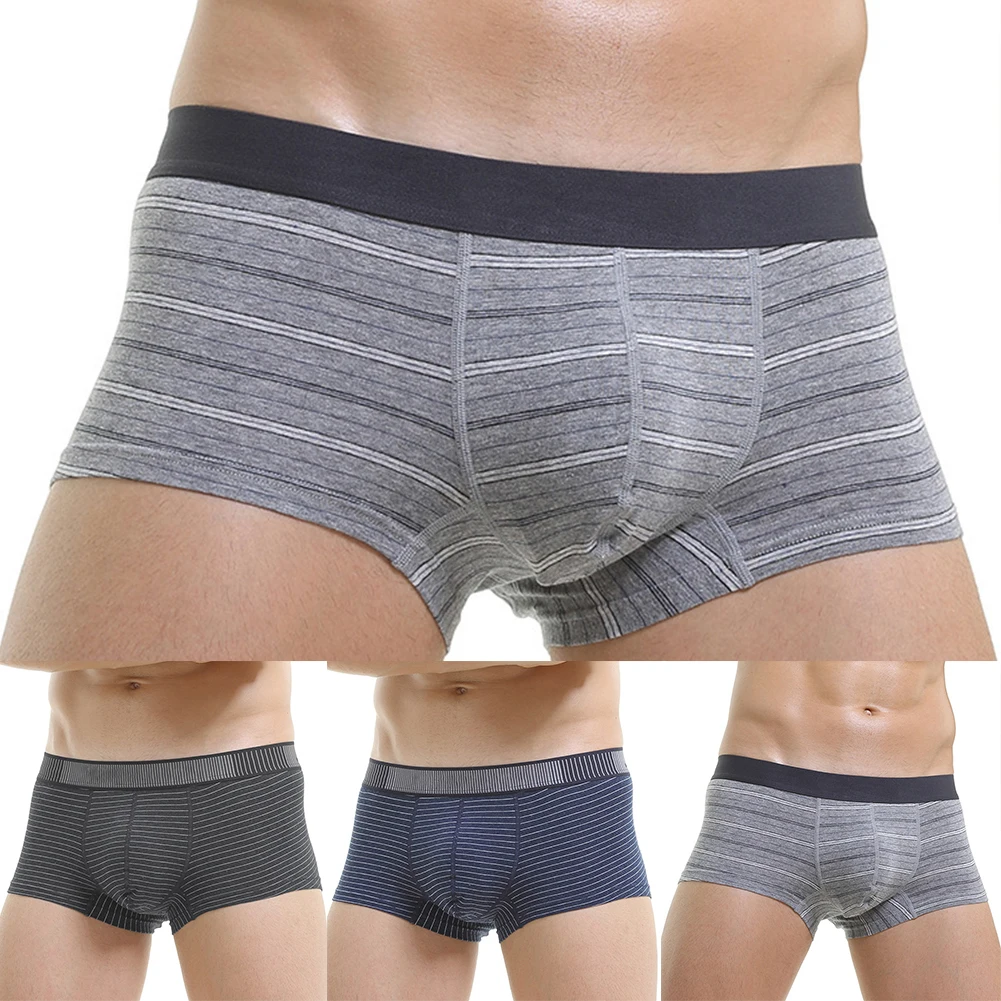 

Men Sexy Breathable Stripe Cotton Underwear Bikini Middle Waist Underpants Shorts Pouch Boxers Briefs Trunks