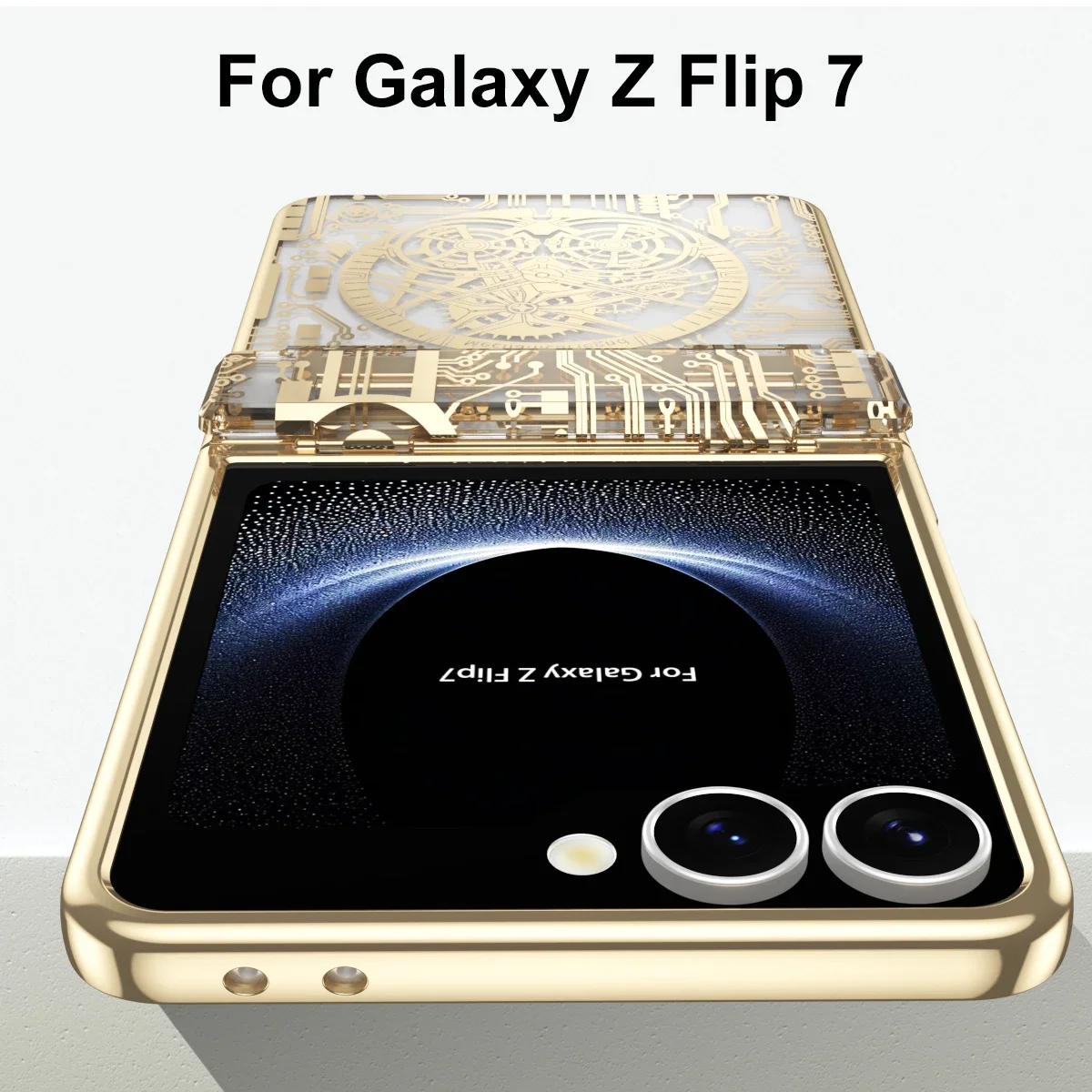 Luxury Electroplate Mechanical Style Phone Case with Hinge Protection and Anti-Drop Clear Cover