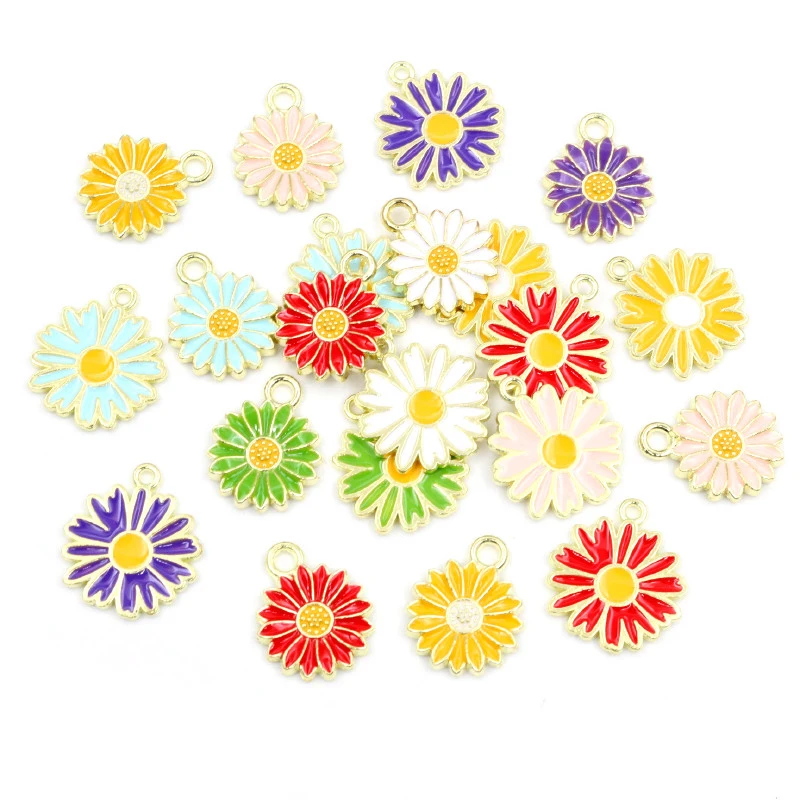 20Pcs 7 색 합금 금속 드롭 오일 Colorblock 데이지 매력 꽃 펜던트 DIY 팔찌 목걸이 결과