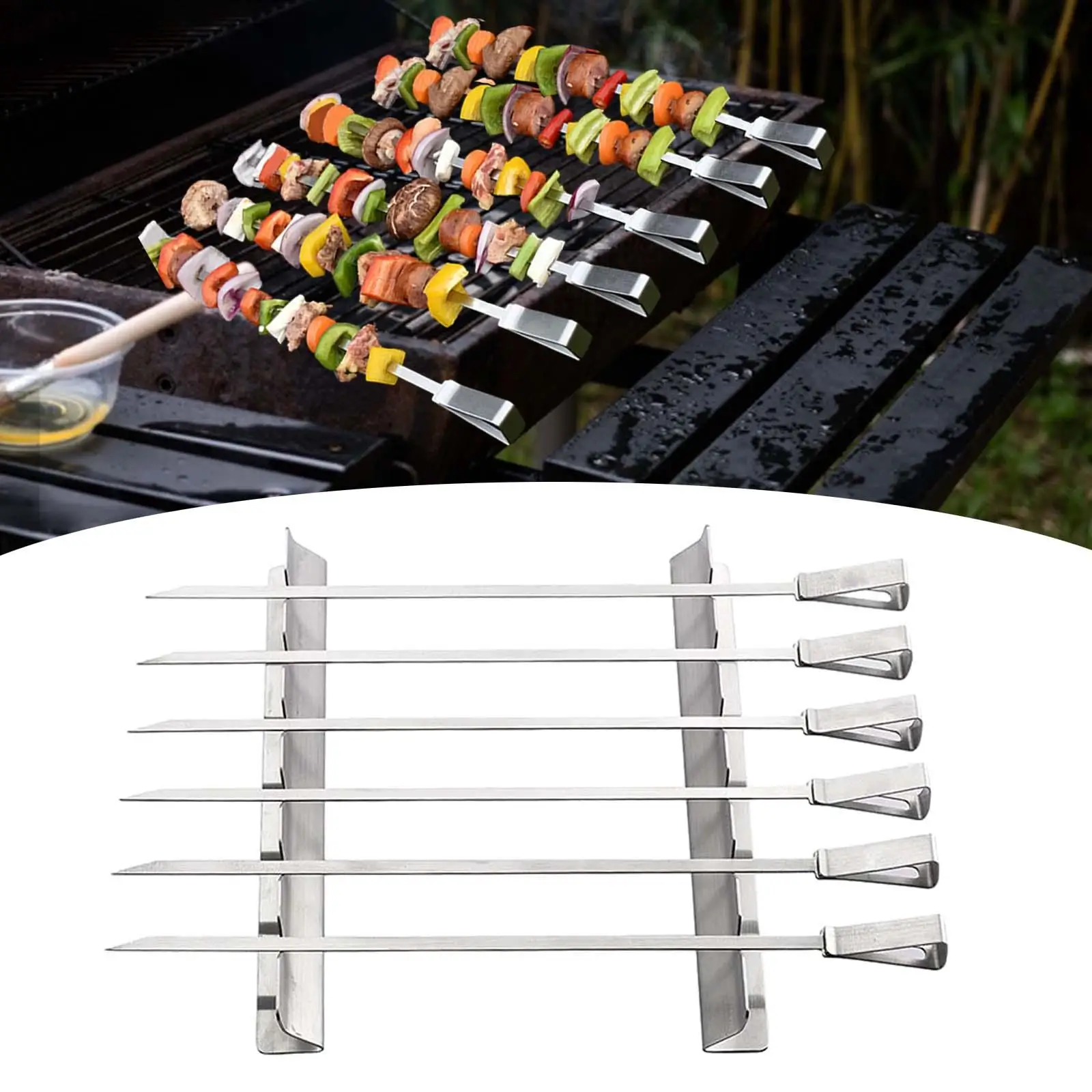 꼬치 선반 세트, 납작한 꼬치, 긴 꼬치, BBQ 꼬치, 야채, 해물, 치킨, BBQ 굽기용 꼬치