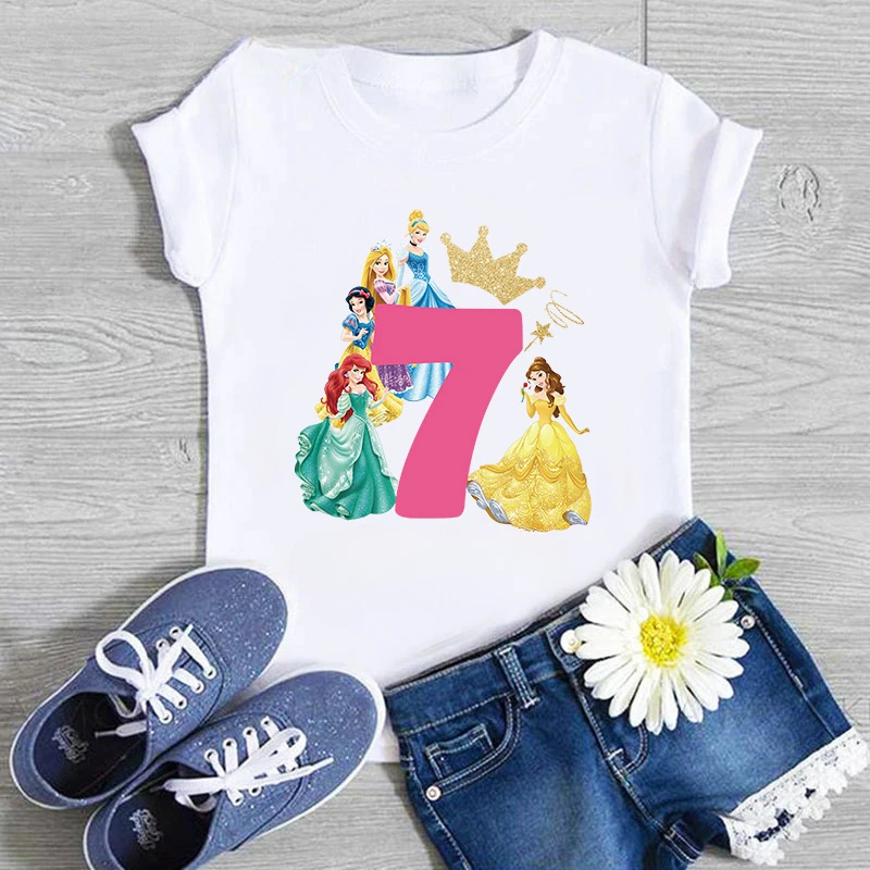 thumbnail image 1 of Camiseta de algodón para fiesta de cumpleaños de niños, disfraz de princesa, para niñas de 1, 2, 3, 4, 5, 6, 7, 8 y 9 años, regalo de cumpleaños de princesa Disney, 1 of 5