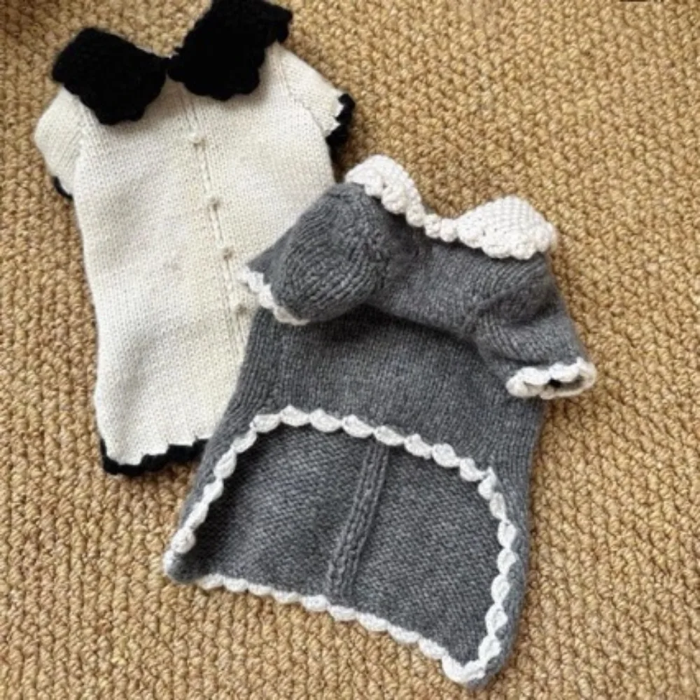 애완동물 가을 및 겨울 단색 배색 칼라 스웨터 겨울 따뜻한 니트 스웨터 소형 및 중형견 요크셔 테디