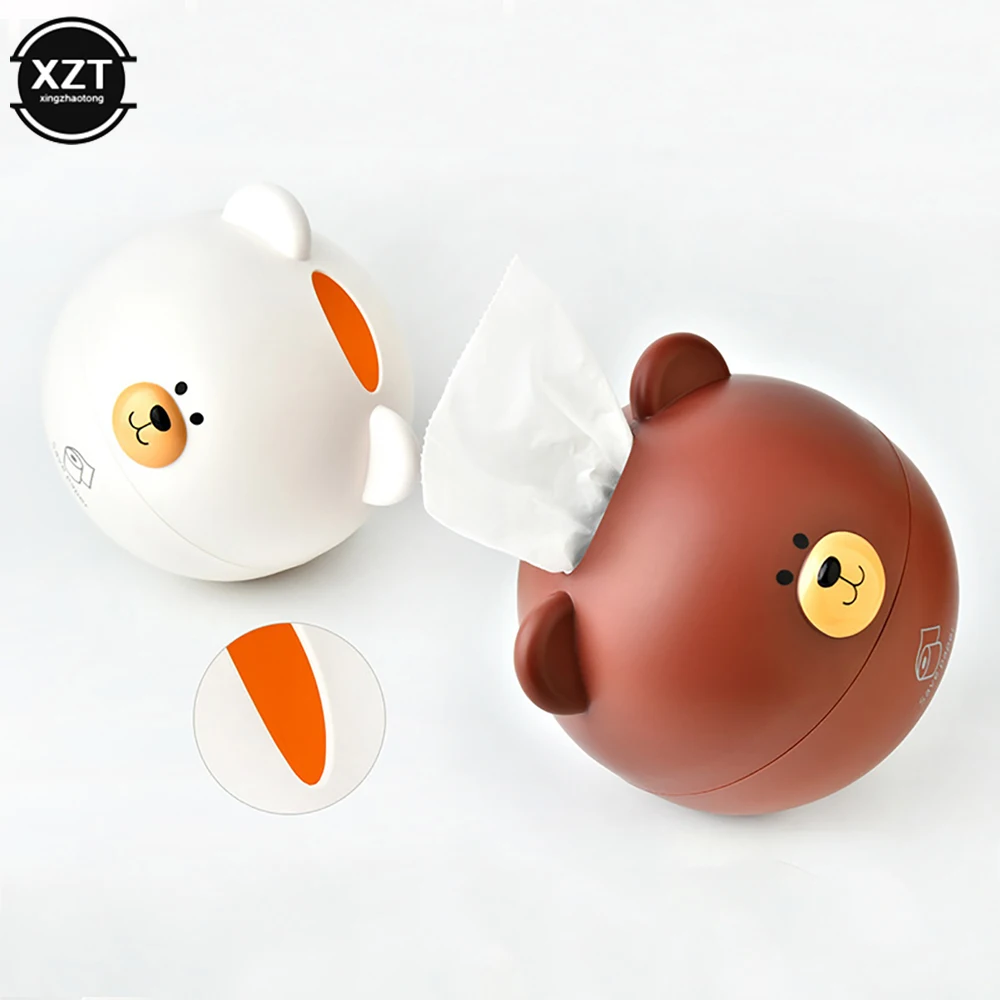 Cute Bear Head Tissue Box Nordic Roll Paper Storage Box Wc Round Container Rack Napkin Holder Living Room Creative Home Simple 4