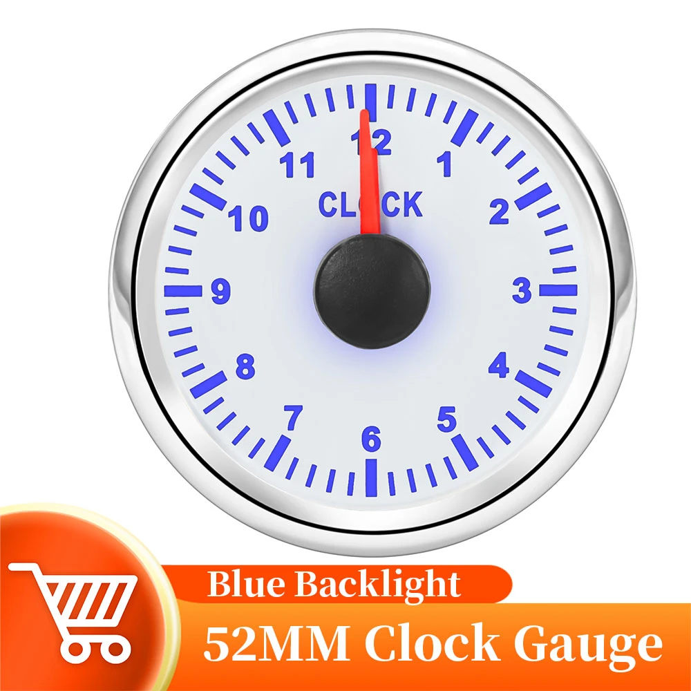 52mm Clock Gauges Waterproof Hour Meter Blue Backlight For Car Boat