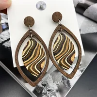Bohemian Style Long Earrings Water Ripples Leaves Geometric Retro Wooden Earrings for Women Jewelry Wholesale 1