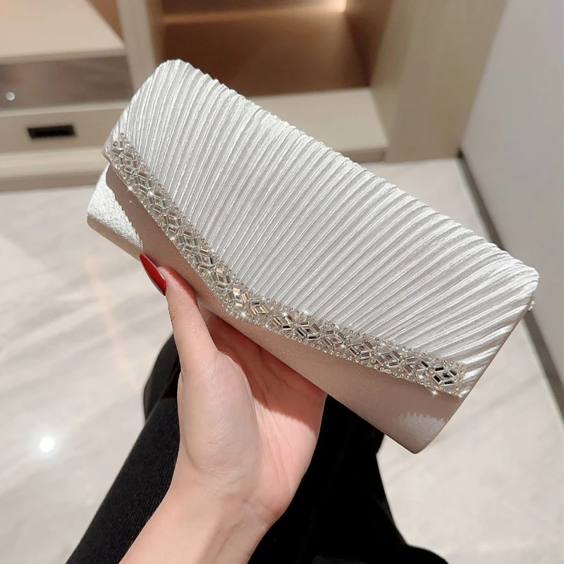 Women Evening Clutch Bags Elegant Luxury Female Silver/Black/White Clutch Wedding Purse Party Handbag Ladies Chain Shoulder Bags - 5
