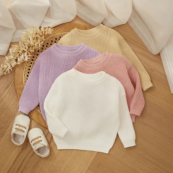 MISOWMNJOY Children Boy Girl Knit Sweater for Winter Kids Clothes Causal Solid Color Long Sleeve Pullover Tops Toddler Jumpers 3