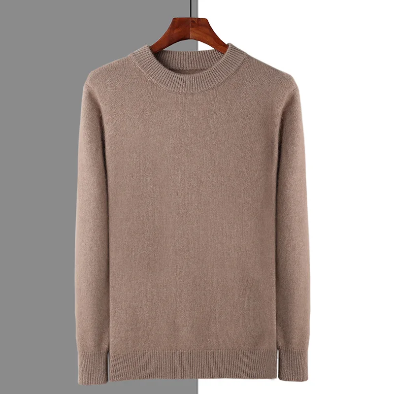 Autumn and winter new men's thick round neck 100% mink velvet sweater knitted pullover long sleeve fashion loose solid coat 3