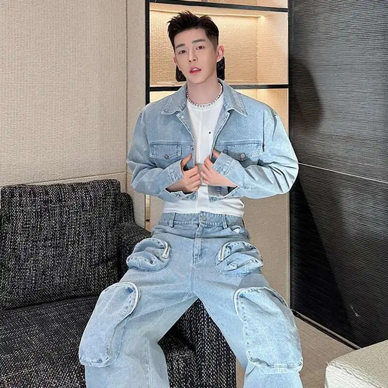Peco.chan7.*・゜☆.*・+。 フリル付きライトブルーGジャン LUZHEN Spring Stylish Splicing Design Denim Jackets Two