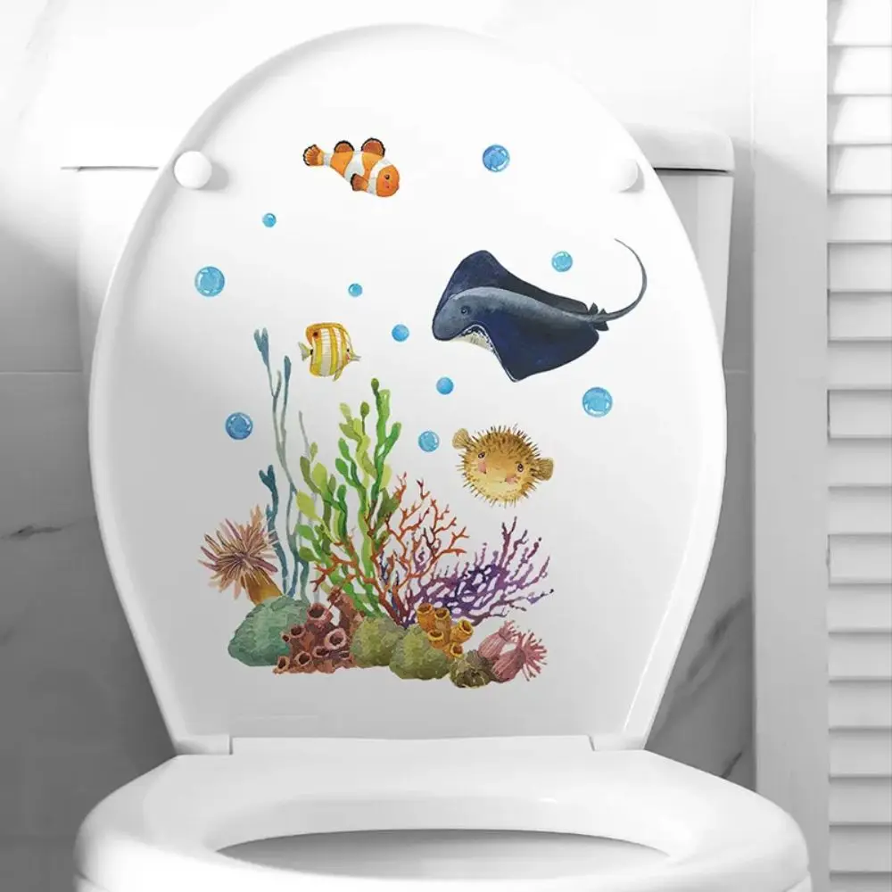 Toilet Stickers Glow in Dark Toilet Stickers Undersea Animal Fish Coral Waterproof WC Toilet Lid Decal Cartoon Funny Cover Sticker