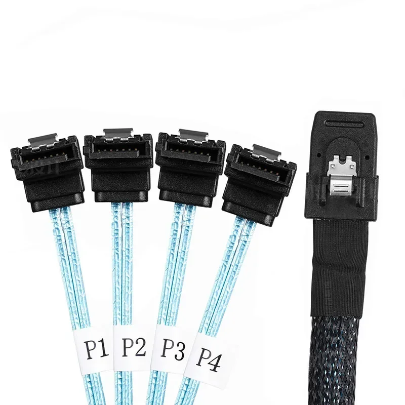 내부 미니 SAS SFF-8087 - 4 SATA 3.0 직각 변환 케이블 36핀 - 4 SATA 7핀 6Gbps 하드 드라이브 서버 케이블
