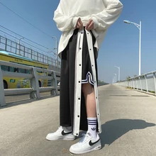

Spring and autumn new wide-leg buttoned pants men's full open loose all-match basketball pants straight casual pants trend nine-
