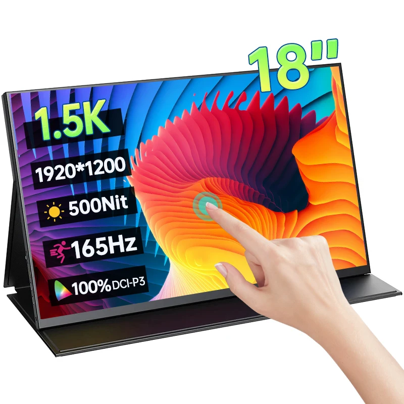 18 Inch 1.5K 165Hz Touch Screen Portable Monitor 16:10 100%DCI-P3 500Nit IPS Display For PC Laptop Mac Phone Xbox PS4/5 Switch