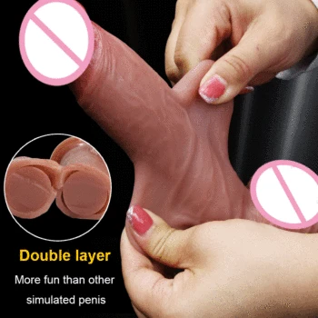 7/8 Inch Sliding Foreskin Realistic Penis with Suction Cup Dildo Female Masturbator Move Skin Big Dick Sex Toys Anal Stimulation 3