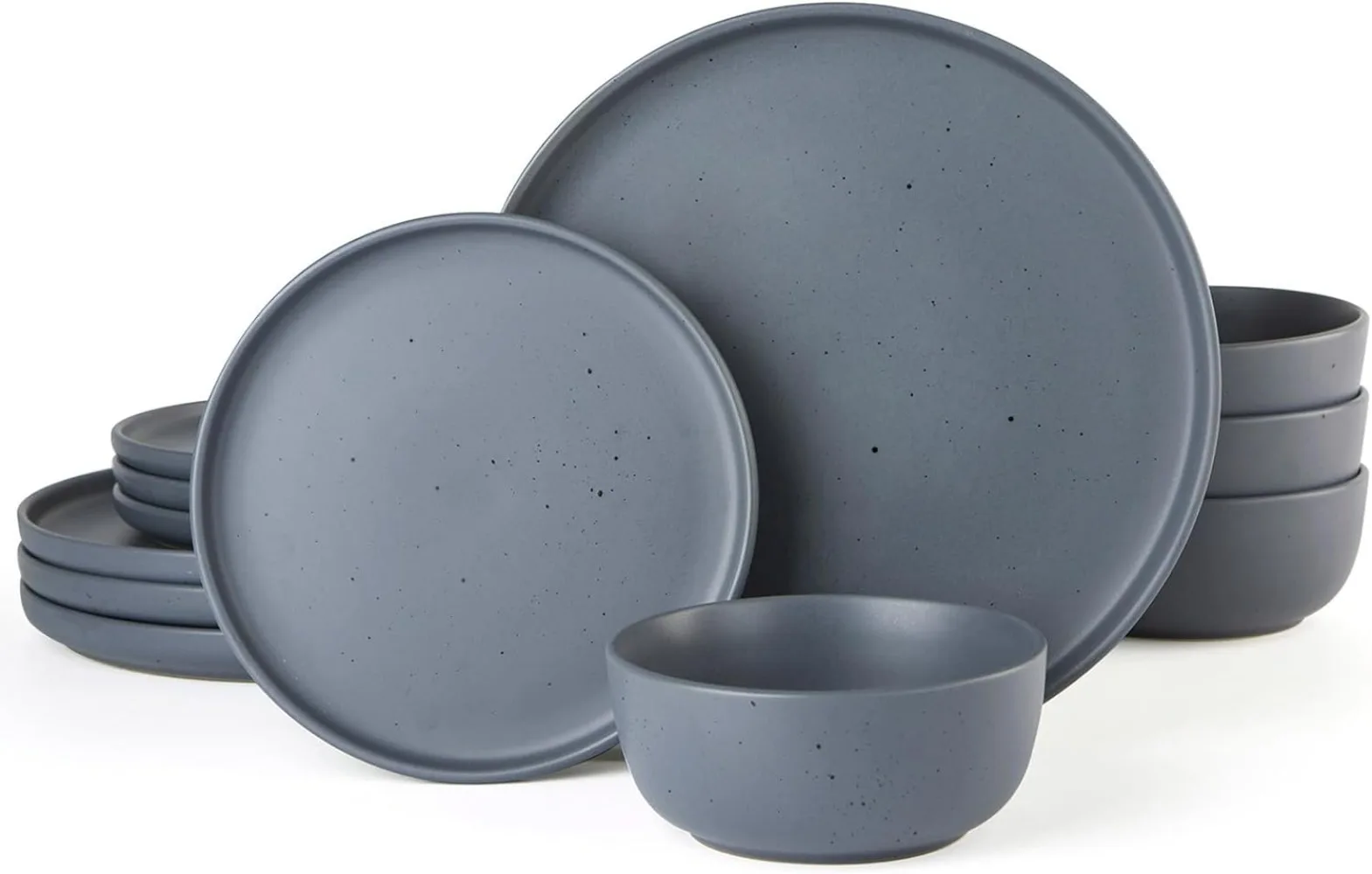 

Famiware 12 Piece Plates and Bowls Set, Dawn Speckled Dinnerware Sets for 4, Matte Dish Set, Microwave and Dishwasher Safe,