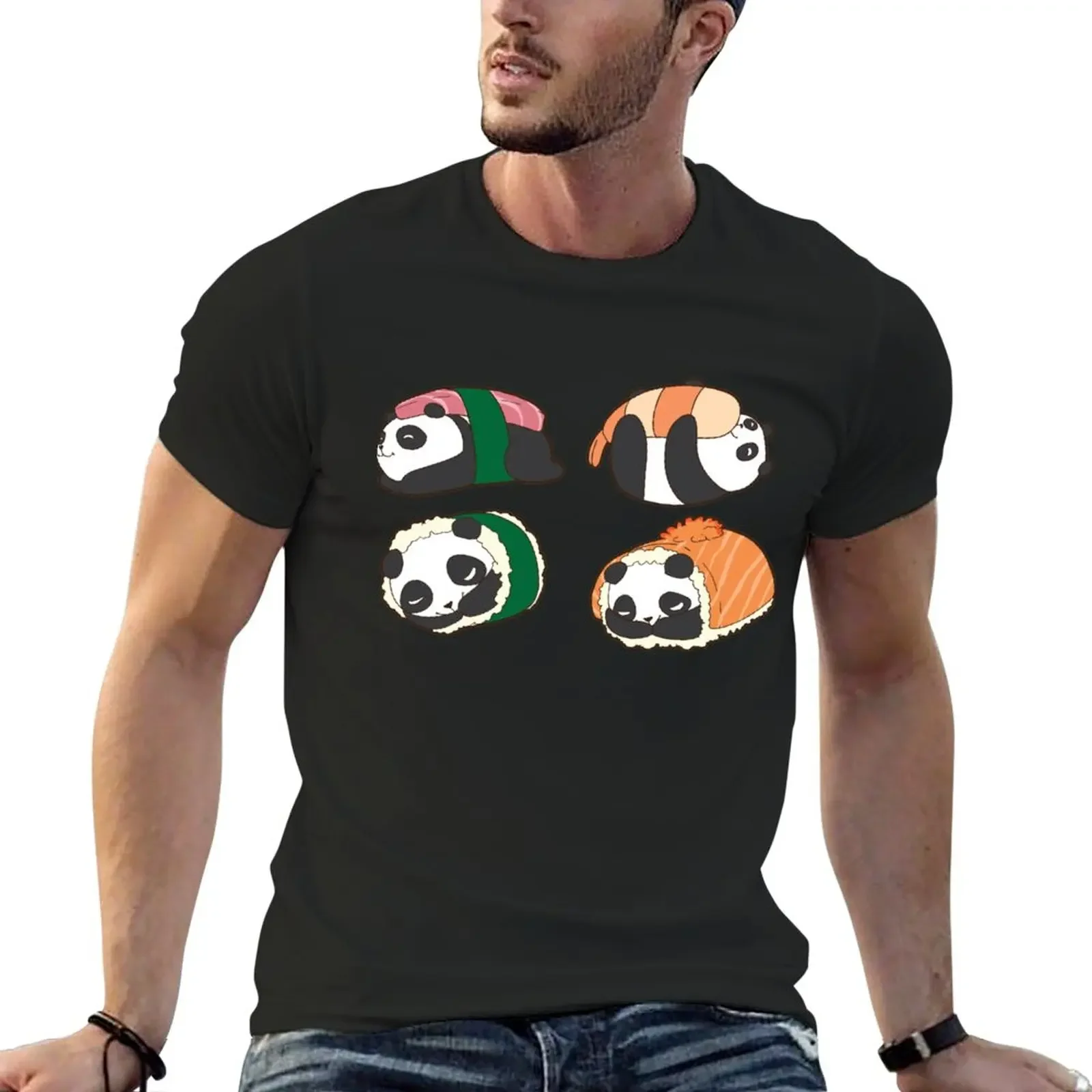 

Panda Sushi Japanese Kawaii T-Shirt tees anime clothes aesthetic clothes mens workout shirts