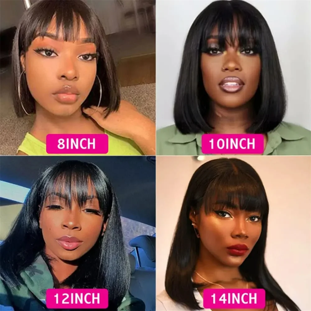 3X1 Middle Part Lace Straight Short Bob Wig With Bangs Human Hair Glueless