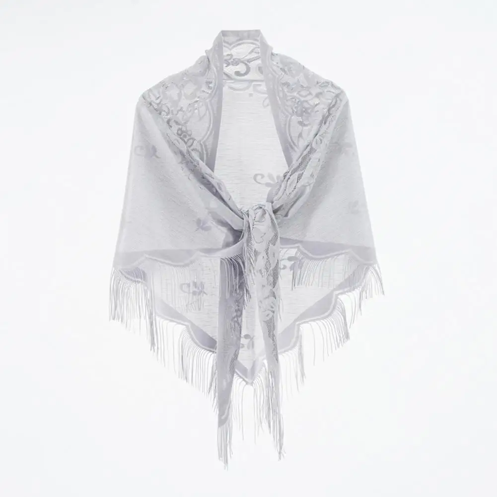 

Anti-corrosion Shawl Comfortable Women Shawl Elegant Embroidery Flower Tassel Shawl Women's Thin Lace-up Sunscreen Cover-up