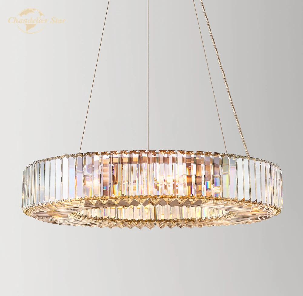 

Elliana Crystal Halo Pendant Lights Fixture Modern Retro Round Clear Smoke Ceiling Chandeliers Living Room Bedroom Lamps Lustre