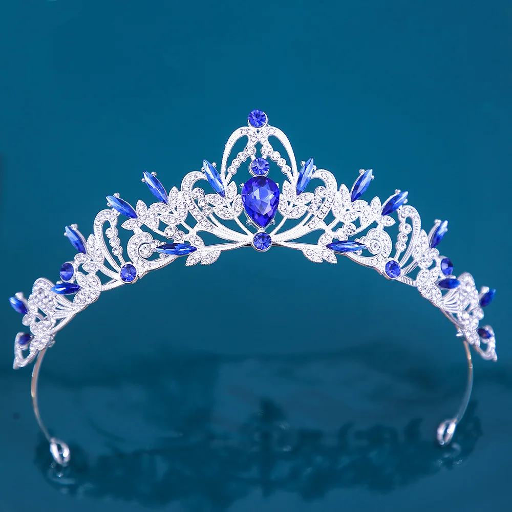 Braut Krone Tiara Diadem, Luxus Blau Strass Kristall Braut Tiara