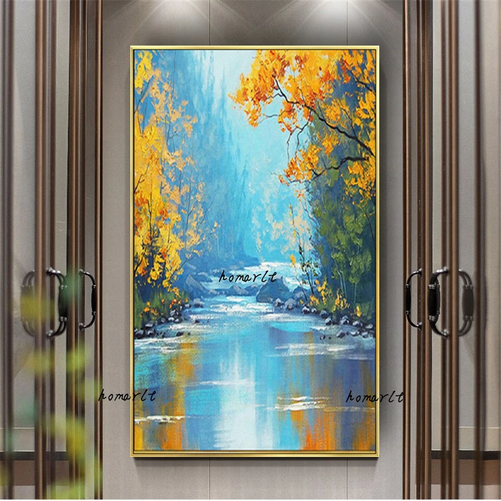 

Nordic Abstract Canvas oil Painting Sunshine Forest Lake Pictures Decor Living Bedroom Modern Nature Landscape Wall Art for Home