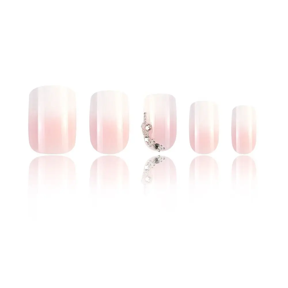 Fashion Long Square False Nails French Light Pink Gradient Fake Nials Full Cover Detachable Press on Nails DIY