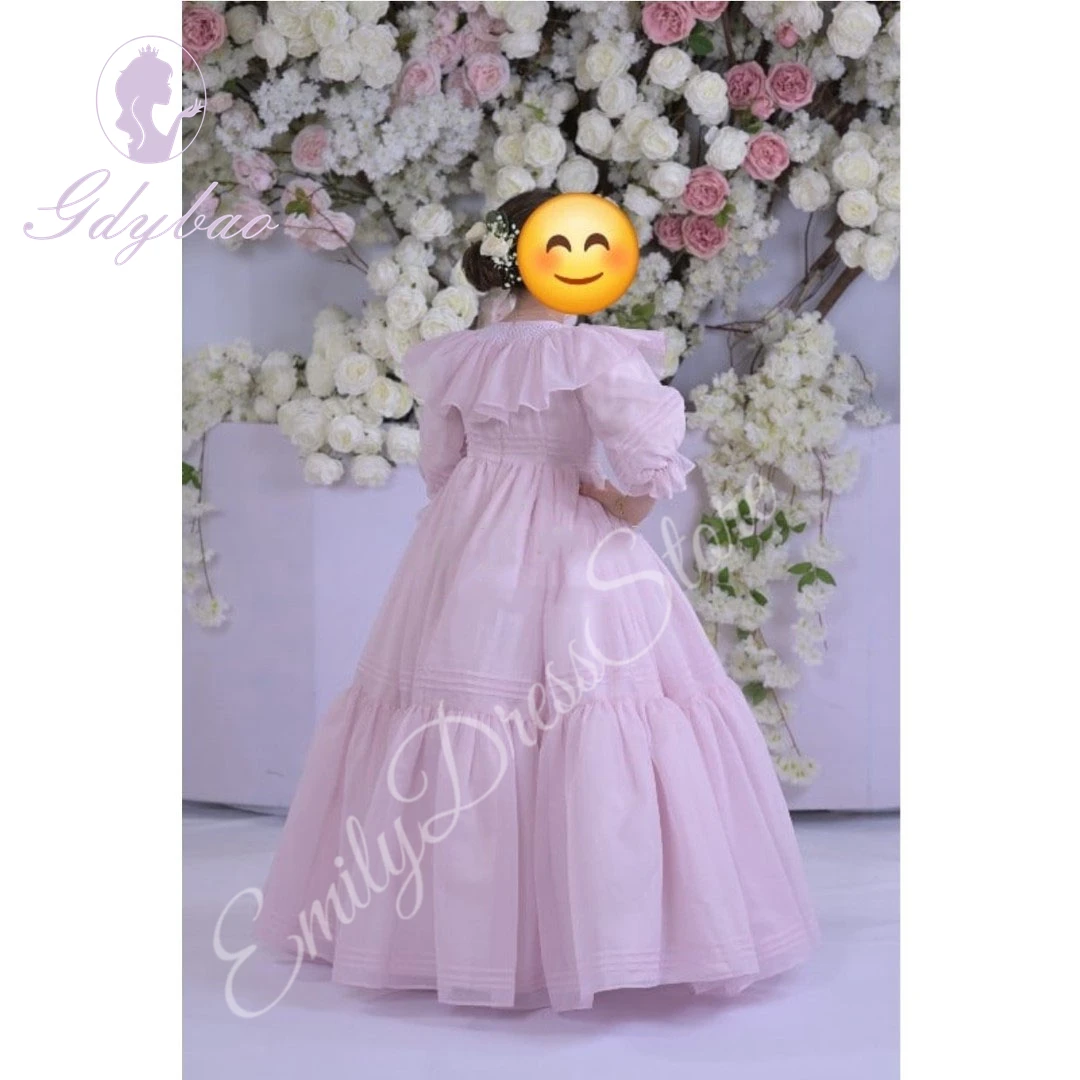 فستان فتاة الزهور لوصيفة العروس من التول الوردي مخ...