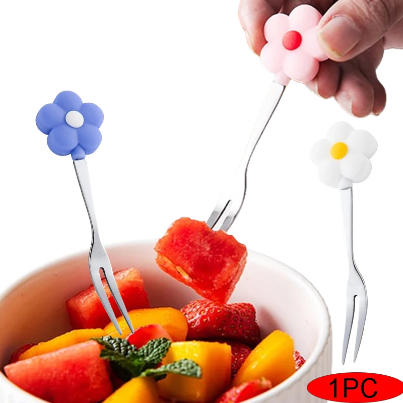 Flower Shape Stainless Steel Fruit Fork Cake Dessert Lovely Mini Salad Forks Cartoon Cute Children's Food Flatware Kitchen Tool