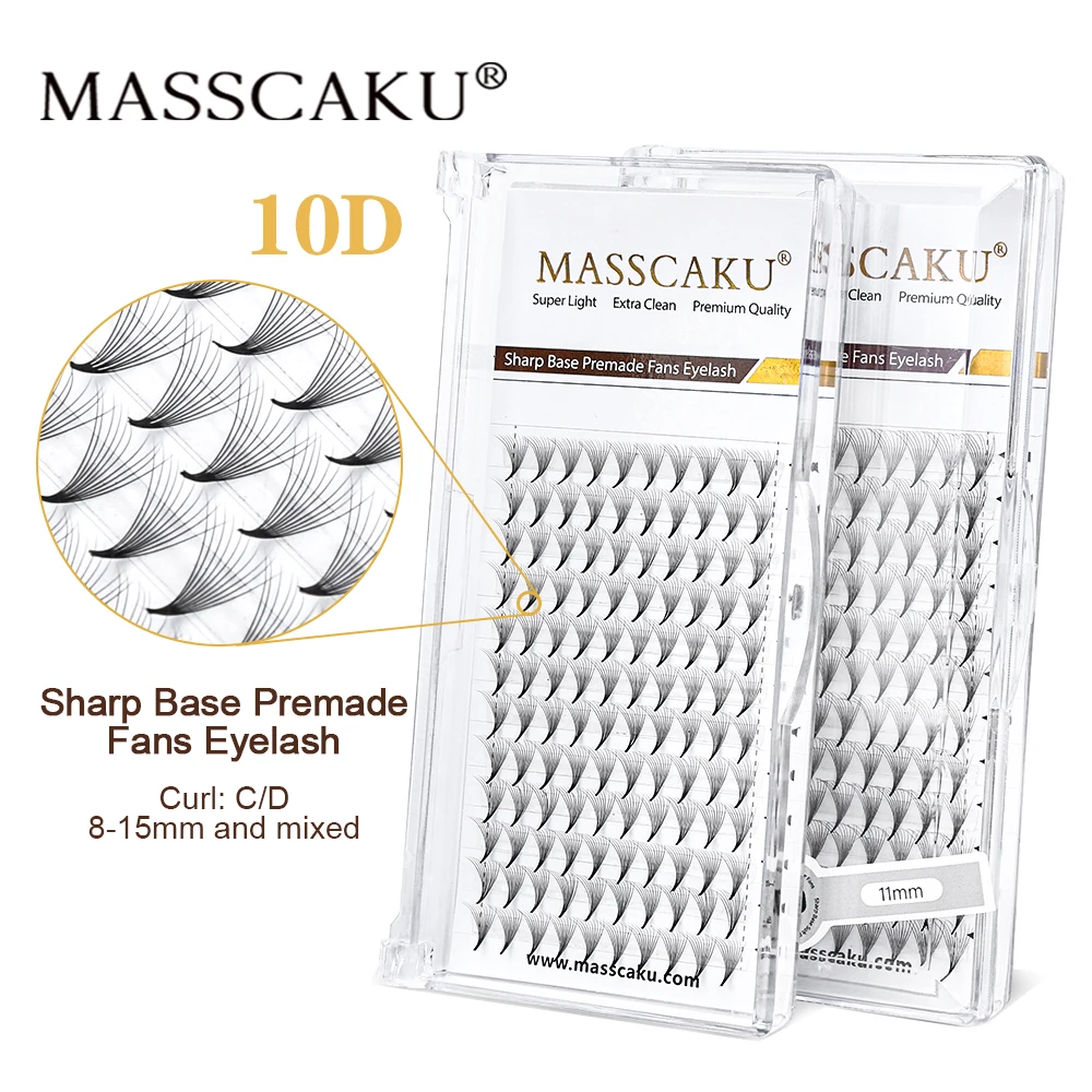 MASSCAKU 0.05 0.07 Sharp Narrow Stem Premade Fans Eyelash Extentions Professional Medium C D curl Russian Volume Individual Lash